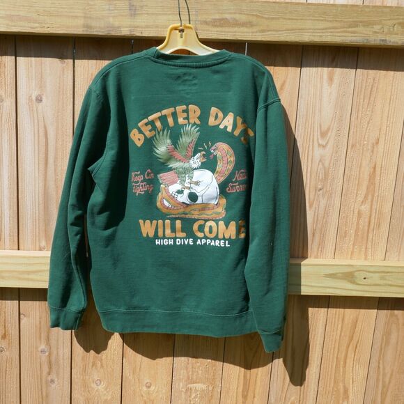 High Dive Sweatshirt Pullover Better Days Bottle Green Jumper Large Cotton Blend - Picture 9 of 10